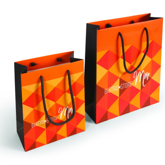 luxury paper bags with knotted brown polyester ropes